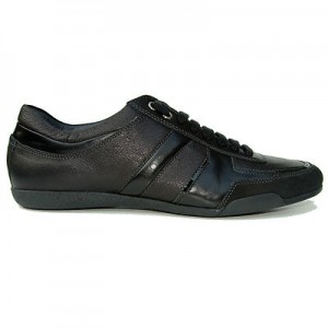 $330 Hugo Boss Black Label Leather Sneakers Black Mens Shoes 6 39 Trainers 6.5