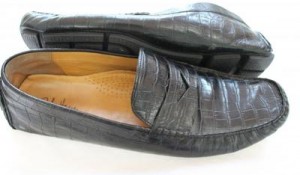 COLE HAAN SIZE 16 M BLACK EMBOSSED CROCODILE LEATHER PENNY LOAFERS SHOES