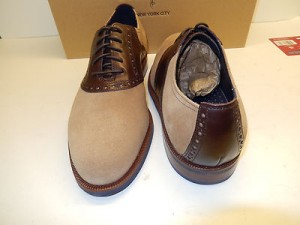 NEW COLE HAAN CARTER MILKSHAKE SUEDE W. DARK BROWN LEATHER TRIM SADDLE OXFORDS
