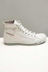 Diesel mens High Top LEATHER Gunmetal sneakers metal studs inlay Sz 45 12 White