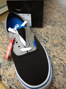 Vans (brand new) – Size 10 U.S – black, grey, and blue- great shoe