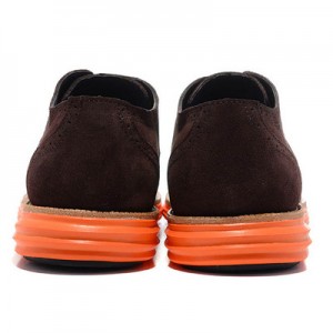 Cole Haan LunarGrand Wingtip Dark Brown Suede/Orange Mens Shoe