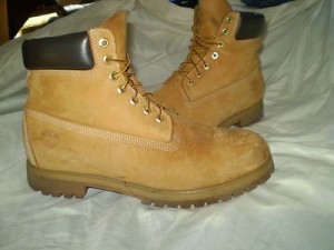 TIMBERLAND mens 13 M tan LEATHER hiking fashion BOOTS