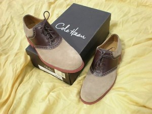 Cole Haan ,Mens Derby Saddle Oxford , Suede Bucks w/ Tan Leather Accent ,Sz 10M