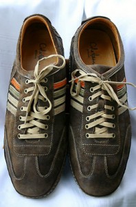 COLE HAAN NIKE AIR mens lace up ALL LEATHER BROWN suede w/ stripes SHOES SZ 14 M