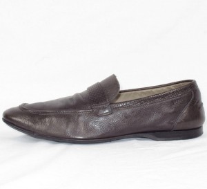 Hugo Boss Mens Dark Gray Leather Loafer Shoes Sz. 8 *Made In Italy*
