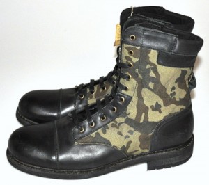 $425 NEW Diesel CASSIDY Black Leather & Camouflage Canvas Ankle Boots 46/12.5