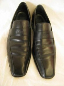 HUGO BOSS BLACK CALFSKIN RHINO LOAFERS MOCCASINS SLIP ON SHOES 10.5 SQUARE TOES