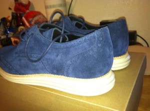 COLE HAAN LUNARGRAND WINGTIPS BLUE SUEDE SZ 11.0 BLINKS BLUE/OFF WHITE RARE CW