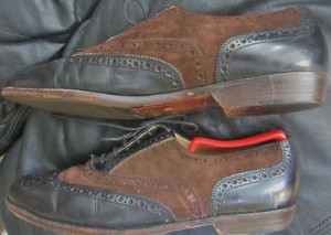 COLE HAAN BRAGANO TWO TONE BLACK LEATHER SADDLE BY LIGHT BROWN SUEDE SZ 9.5M