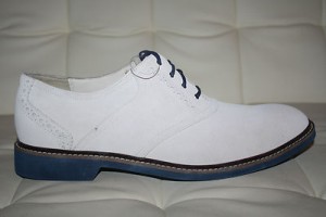 NEW COLE HAAN AIR FRANKLIN WHITE SUEDE SADDLE OXFORDS WITH BLUE SOLES sz 11 M