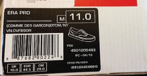 Supreme X Comme des Garcons CDG Vans Era NAVY Sz. 11 ***NEW***