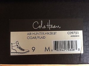 Cole Haan Mens boot Air Hunter.Hiker.BT Cigar/Plaid