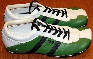 Diesel Mens Wish Shoes Size 8 Walking Sneakers, Green and White – Leather MINT