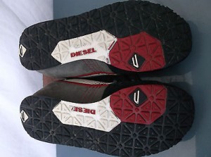 Diesel, White Black Gray Red Suede Leather Fashion Sneakers. Sz. 7.5 M