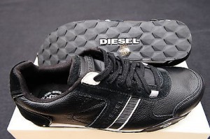 NIB Diesel Men’s Black Leather Fashion Casual Athletic Sneakers Shoes Size 8