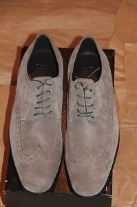 Brand New w Box Hugo Boss Suede Grey Wingtip Shoes for Men, Size US 10