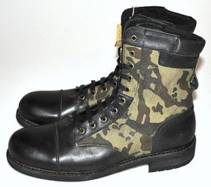 $425 NEW Diesel CASSIDY Black Leather & Camouflage Canvas Ankle Boots 46/12.5