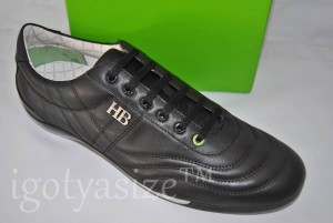 HUGO BOSS MEN’S GILMOUR NEO BLACK LEATHER SNEAKERS