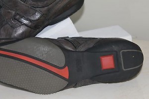 HUGO BOSS FASHION SNEAKERS MEN SZ EU 46 US 12 LEATHER BROWN GRAY VELCRO CLOSURE