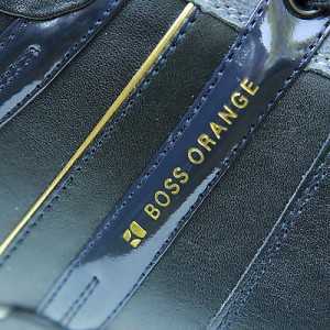 $225 Hugo Boss ORANGE Label Sneakers Navy Leather Mens 12 45 Shoes Trainers 11.5