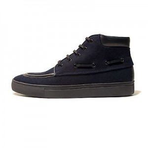 $295 Hugo Boss RED LABEL Navy Blue Mens Oxford 8 41 Felt Mid Boat Boots 8.5 41.5