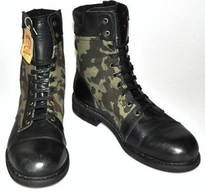 $425 NEW Diesel CASSIDY Black Leather & Camouflage Canvas Ankle Boots 46/12.5