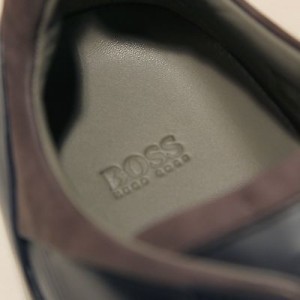 $330 Hugo Boss Black Label Leather Sneakers Navy Blue Mens 11 44 Shoes 10.5 43.5