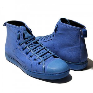 $275 Hugo Boss Red Label Canvas Sneakers Blue Mens Shoes Boots 8 41 Lace-up 7 .5