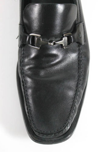 BOSS HUGO BOSS Men’s Black Leather Silver Tone Hardware Loafers Sz 8.5