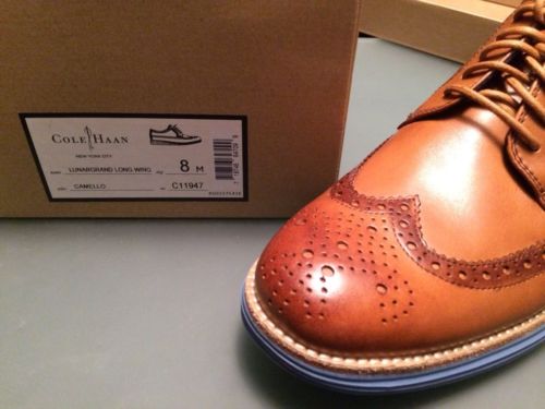 Cole Haan Lunargrand Long Wingtip 11947 Leather Camello/Chambray – Men’s Size 8