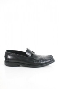 BOSS HUGO BOSS Men’s Black Leather Silver Tone Hardware Loafers Sz 8.5