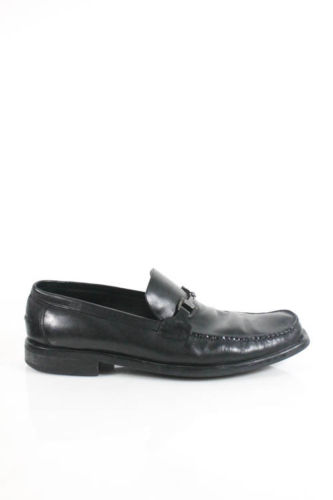 BOSS HUGO BOSS Men’s Black Leather Silver Tone Hardware Loafers Sz 8.5