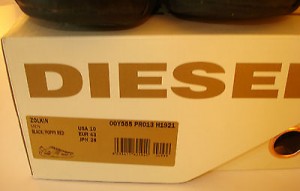 DIESEL MEN’S ZOLKIN SHOES BLACK/POPPY RED SIZE US 10 EUR 43 JPN 28