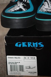 NIB – THE GERMS Limited Edition VANS Slip Ons Shoes Mens 11.5 RARE!