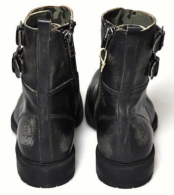 $500 NEW Diesel ELWOOD Black Leather Distressed Double Strap Buckle Boots 13