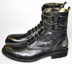 $500 NEW Diesel ELWOOD Black Leather Distressed Double Strap Buckle Boots 13