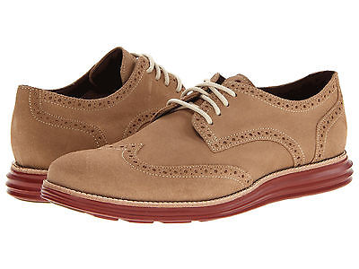 Mens Cole Haan LunarGrand Wing-Tip, Milkshake suede Size 10.5 $198