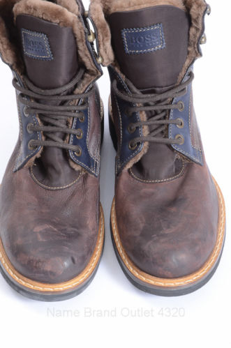 Hugo Boss Fur Lined Winter Boot L7.5 R6.5 coffee leather shoe $425 Mismate New