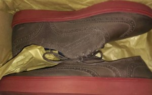 COLE HAAN Mens Bergen Wingtip Oxfords Shoes Chestnut Suede – sz 10 New In Box