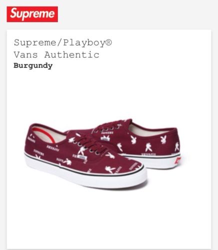 Supreme Playboy Burgundy Vans Authentics 8.5 Sold Out