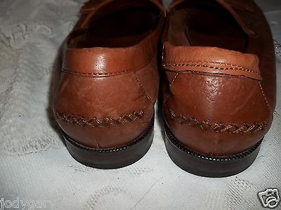 MENS COLE HAAN BROWN LEATHER TASSEL LOAFERS WORK SHOES 10.5 RT HEEL REPAIRED