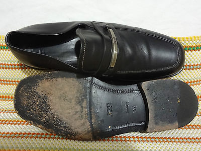 STUNNING HUGO BOSS ITALIAN MEN SHOES SZ 9.5 BLACK LEATHER LOAFERS SLIP ONS