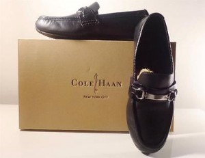 NIB Mens COLE HAAN Black Air Somerset Leather Croc Print Driving Loafers size 9