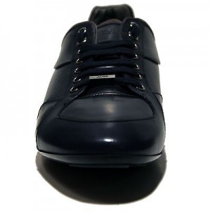 $330 Hugo Boss Black Label Leather Sneakers Navy Mens 10 43 Shoes 9.5 42.5 NIB