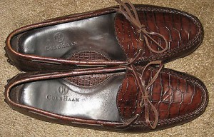 Mens Cole Haan Brown All Leather Croc Print Driving Moccasins sz 11 D