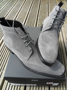 brand new mens HUGO BOSS clelior grey leather boots UK11/EU45/US12 rrp£199